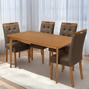 Mesa Alegra 120 Cinamomo com 4 Cadeiras Sophia Veludo Marrom – JCM MOVELARIA + WM DECOR