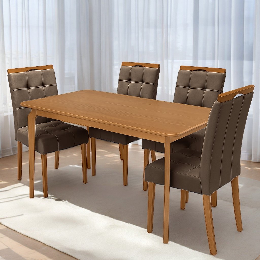 Mesa Alegra 120 Cinamomo com 4 Cadeiras Sophia Veludo Marrom – JCM MOVELARIA + WM DECOR
