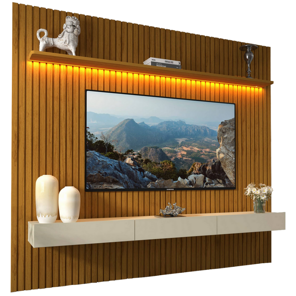 Home até 85" Nobre Ripado 230(Com Nicho) Naturale/Off White - GELIUS - Imagem 2