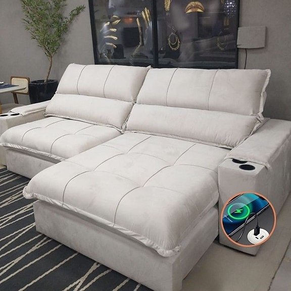 Sofá Retrátil e Reclinável Zeus/Afrodite 2,30 m Bege - ZARAT ESTOFADOS - Imagem 2