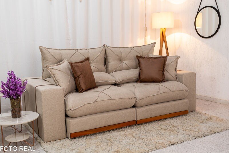 Sofá Retrátil Reclinável Gran Bello 2.30m Linho Bege 30 - Molas Ensacadas Pocket - Imagem 3