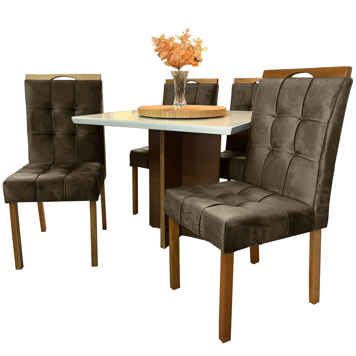 Mesa Salinas/Helô/Los Angeles 90 Cinamomo/Off White com 4 Cadeiras Sophia Veludo Marrom – CEL MÓVEIS + WM DECOR - Imagem 3