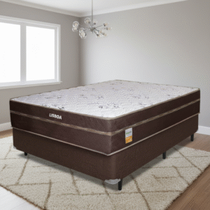 Colchão Casal Lisboa 24 cm D28 + Base Box Simples Corino Marrom - ECOTEC + BIOSTAR