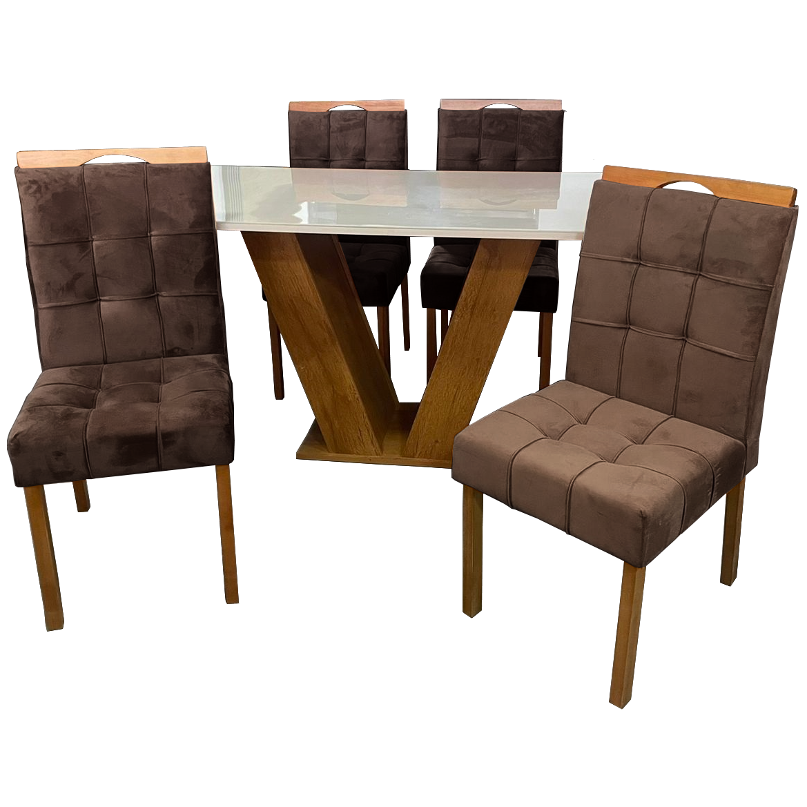 Mesa Classic 120 Cinamomo/Off White com 4 Cadeiras Sophia Mel/Veludo Marrom – CEL MÓVEIS + WM DECOR - Imagem 3