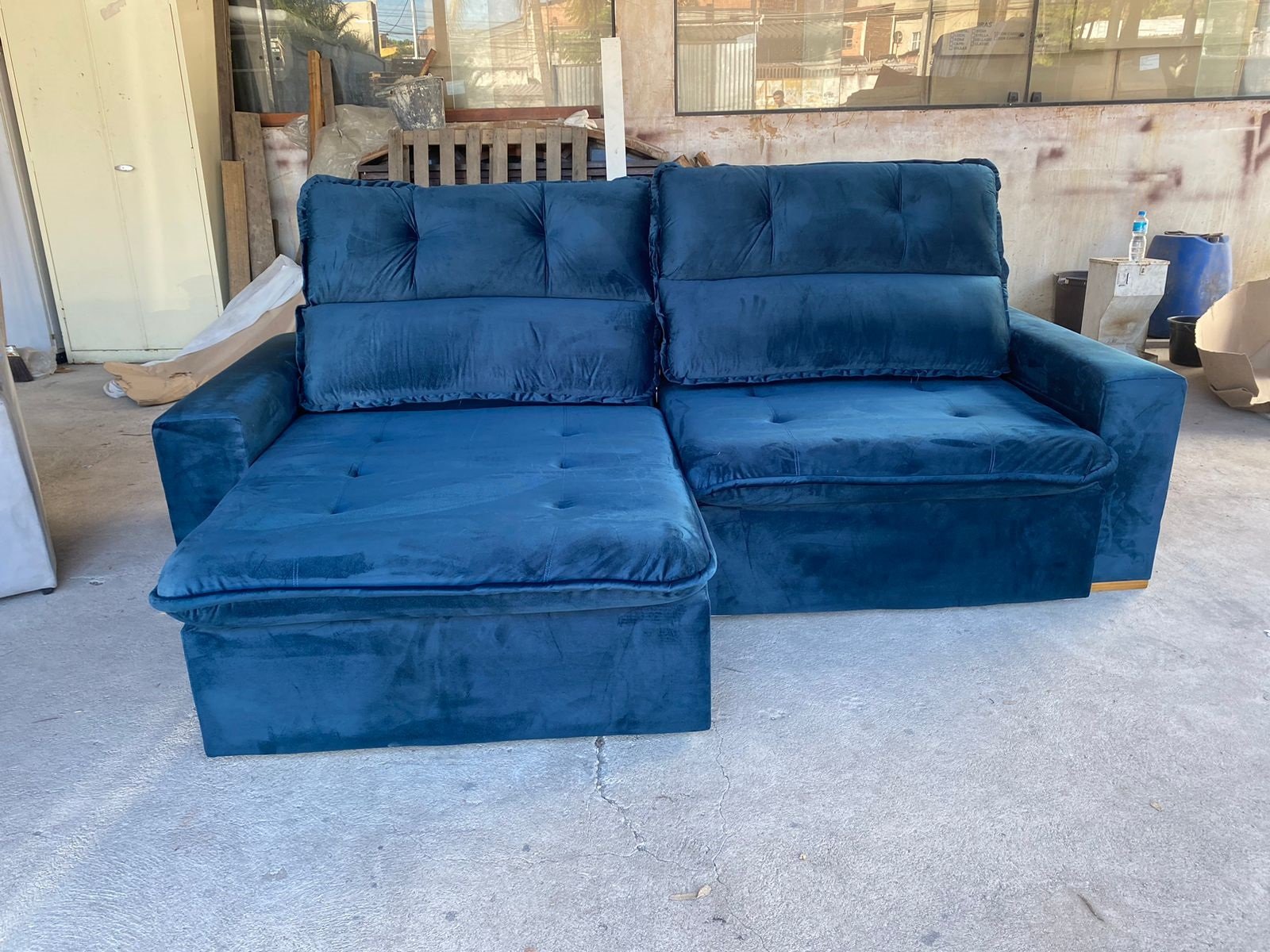 Sofá Retrátil e Reclinável Pequim 2,40 m Azul 404 - KASA COMIGO - Imagem 6