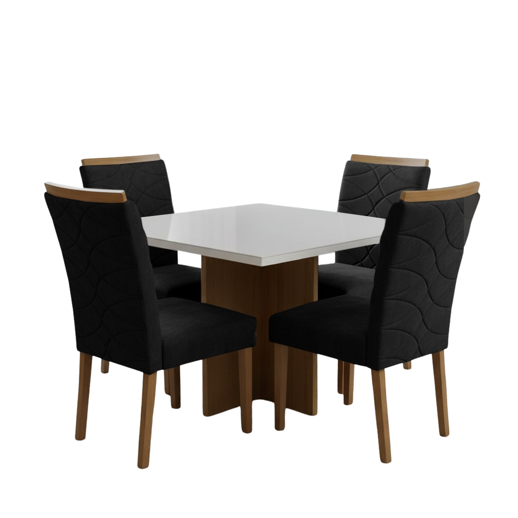 Mesa Salinas/Helô/Los Angeles 120 Cinamomo/Off White com 4 Cadeiras Safira Veludo Preto – CEL MÓVEIS + WM DECOR - Imagem 3