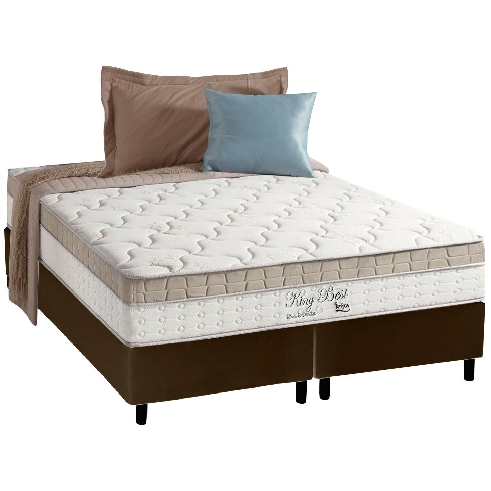 Colchão Queen King Best D28 + Base Box Simples Corino Marrom – ANJOS COLCHÕES + ALTO NÍVEL CAMAS E COLCHÕES