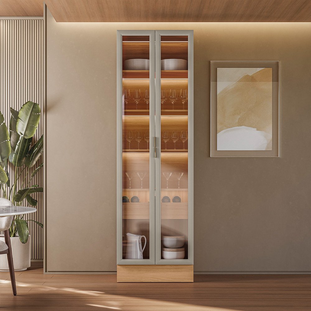 Cristaleira Allure 0.7 com Rodapé Simples Jequitibá/Gris Fosco - LINEA BRASIL - Imagem 2