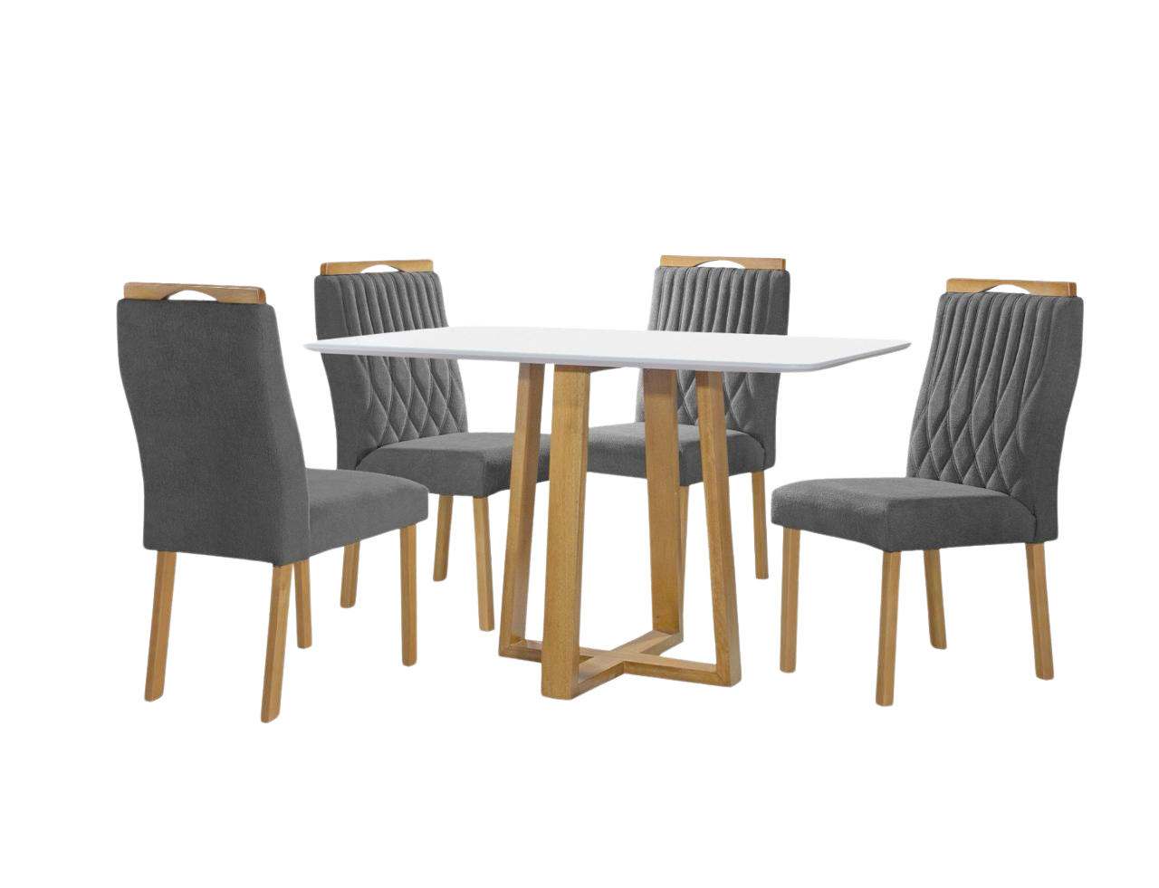 Mesa Pedro 120 Mel/Off White com 4 Cadeiras Gênova Veludo Grafite – ART ASSENTOS - Imagem 4