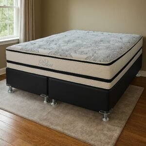 Colchão Queen Blue D33 + Base Box Simples Corino Preto – PAROPAS + ALTO NÍVEL CAMAS E COLCHÕES
