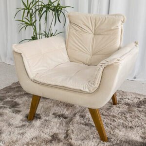 Poltrona Pérola Veludo Bege