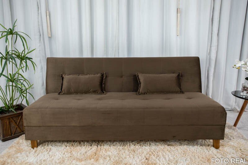 Sofá Cama Arpoador Veludo Marrom Larg. 1.85m