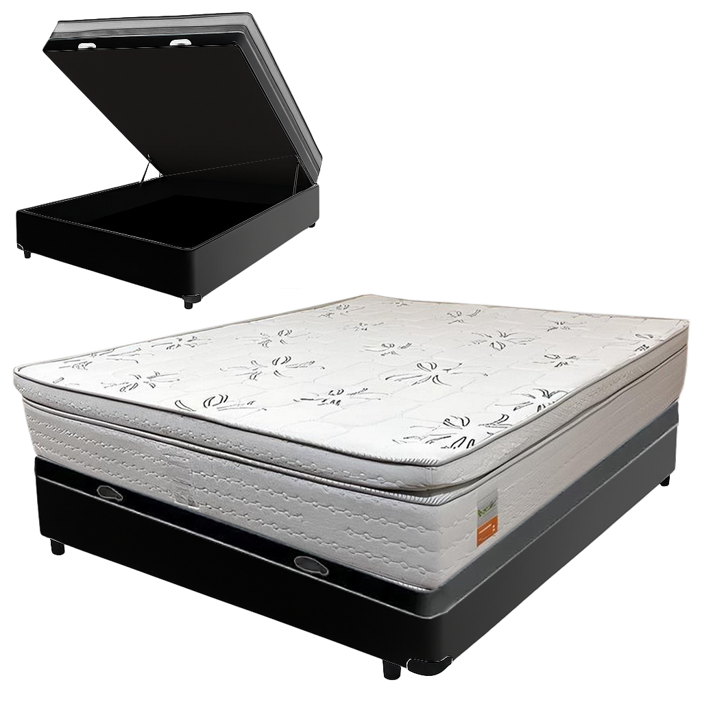 Colchão Casal New York D33 + Base Box Baú Corino Preto – ECOTEC + BIOSTAR - Imagem 2
