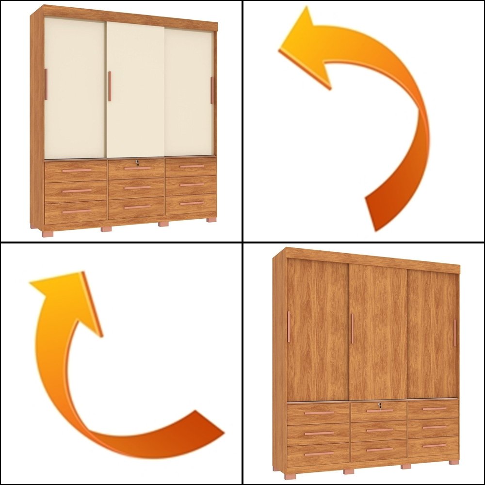 Guarda-Roupa 3 Portas Toronto RP1930 2,00 m Cinamomo/Off White/Cinamomo - FELLICCI - Imagem 2