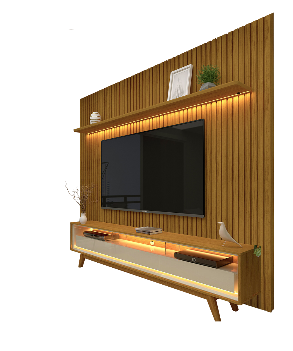 Painel até 85" Nobre 230 Naturale + Rack Requinte 212 Naturale/Off White - GELIUS - Imagem 4