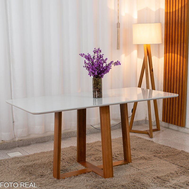 Mesa de Jantar Pedro 160×80 Mel Vidro Off + 6 Cad. Genova Veludo Preto 504 Madeira Art Assento - Entregue Montada - Imagem 9