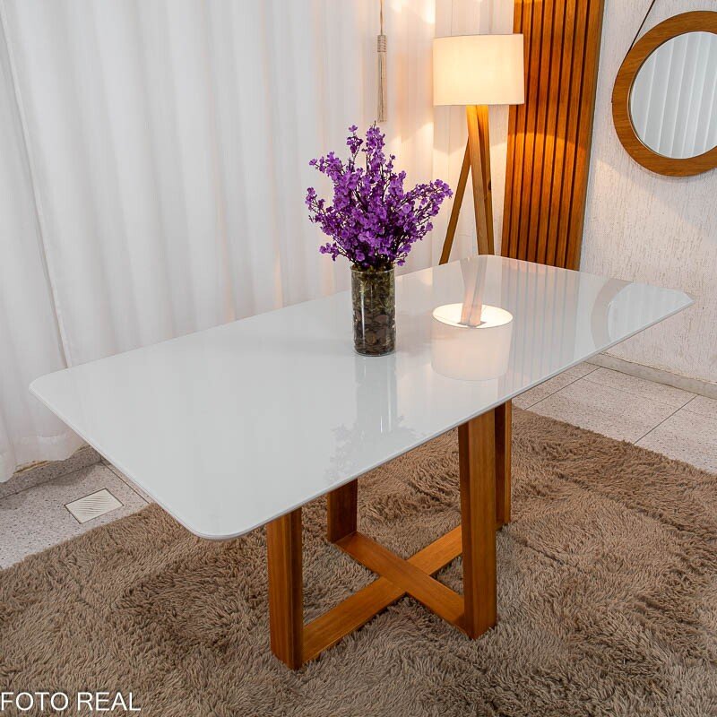 Mesa de Jantar Pedro 160×80 Mel Vidro Off + 6 Cad. Genova Veludo Preto 504 Madeira Art Assento - Entregue Montada - Imagem 10