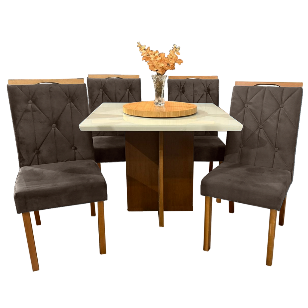 Mesa Salinas/Helô/Los Angeles 90 Cinamomo/Off White com 4 Cadeiras Yasmim Veludo Marrom – CEL MÓVEIS + KM DECOR - Imagem 3