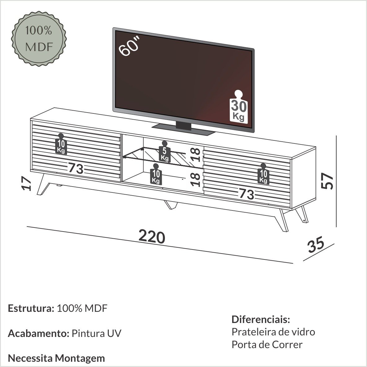 Rack até 60" R515 Off White/Freijó - DALLA COSTA - Imagem 3