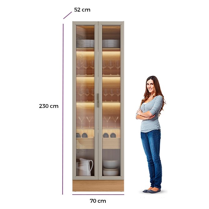 Cristaleira Allure 0.7 com Rodapé Simples Jequitibá/Gris Fosco - LINEA BRASIL - Imagem 5