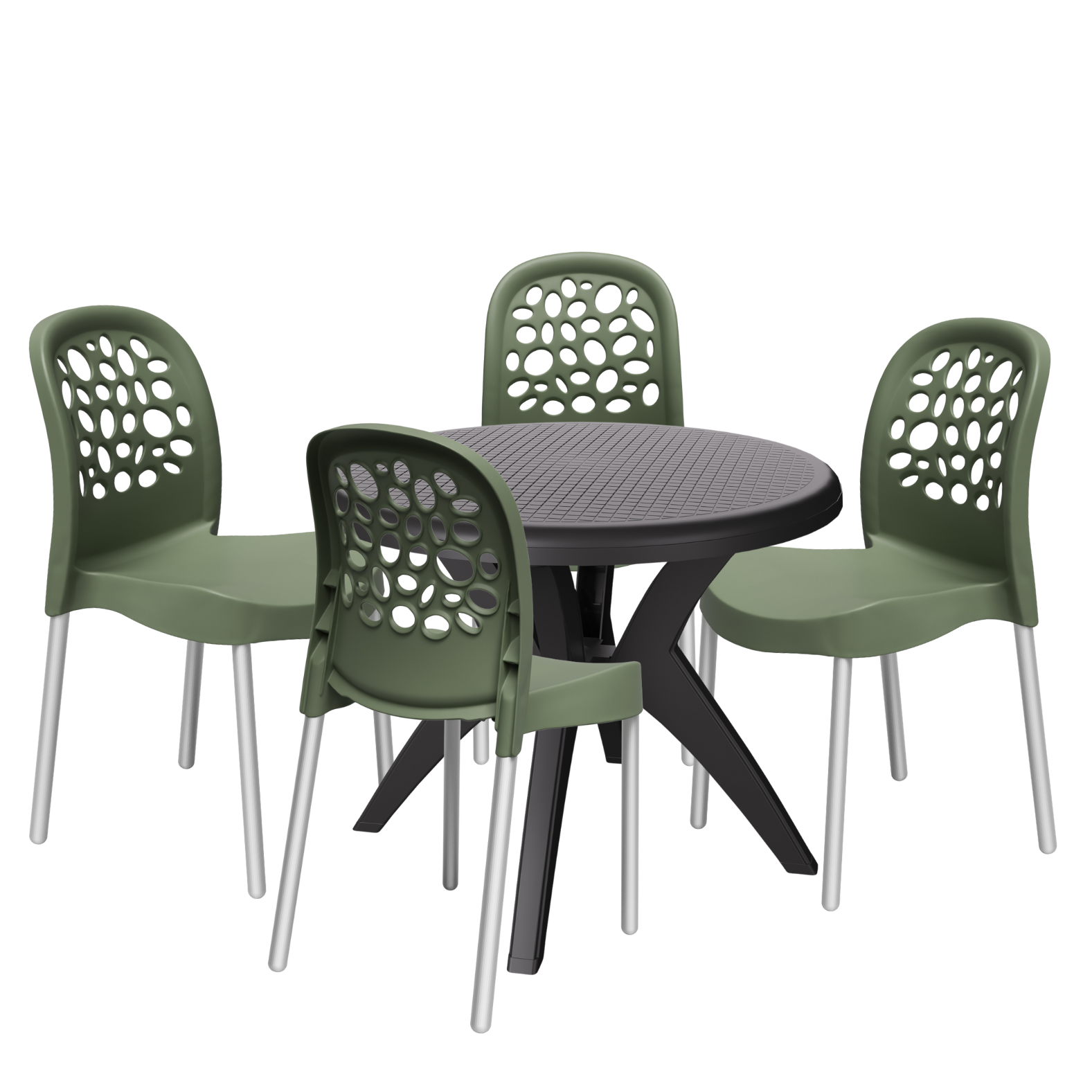 Mesa Deluxe 90 Preto com 4 Cadeiras Deluxe Verde – FORTE PLÁSTICO - Imagem 3