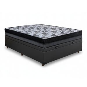 Box Baú Casal Eli Korino Preto Blindado + Colchão Casal Ortopédico EPS Iso Dupla Face D-33 138x188x62 Ortobom | Suporta até 260kg