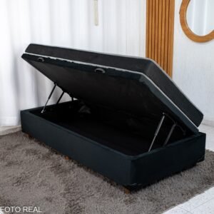 Box Baú Solt. Pop Veludo Preto Nature + Colchão Solt. Santé 100% Espuma D33 88x188x51 Nosso Sonho