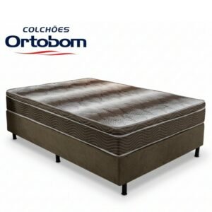 Box Casal Sued Marrom Nosso Sonho + Colchão Casal Ortopédico Light 138x188x62 - Ortobom
