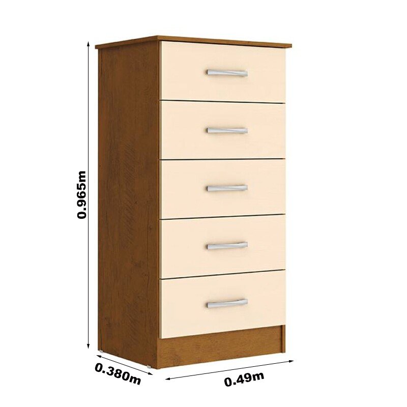 Cômoda Jamile Larg. 0.49m Noce TX/Pérola 5 Gavetas - San Marino - Imagem 2