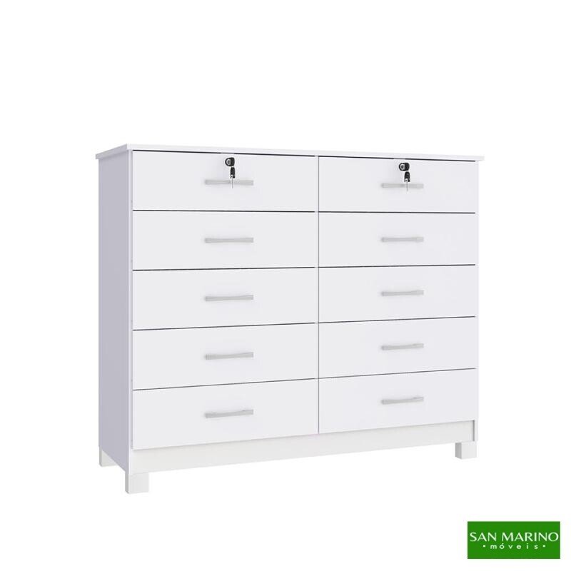 Cômoda Lucca Larg. 1.18m Branco 10 Gavetas C/Pés - San Marino