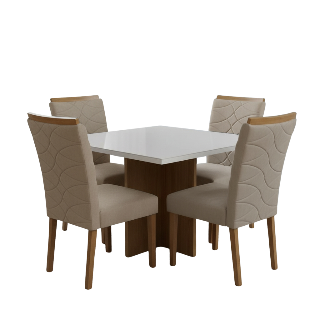 Mesa Salinas/Helô/Los Angeles 120 Cinamomo/Off White com 4 Cadeiras Safira Veludo Bege – CEL MÓVEIS + WM DECOR - Imagem 3