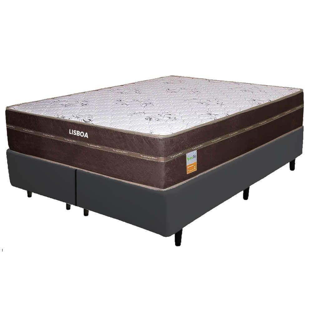 Colchão Queen Lisboa + Base Box Simples Corino Preto – ECOTEC + BIOSTAR