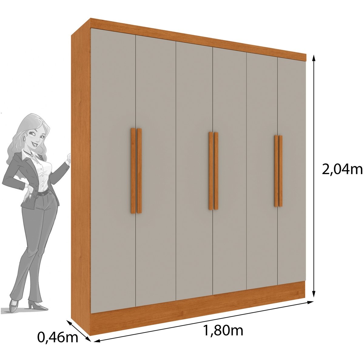 Guarda-Roupa 6 Portas Bariloche/Equador 1,80 m Cinamono/Off White - TCIL - Imagem 3