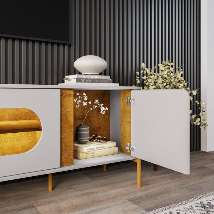 Rack até 75" Juquehy Off White/Naturale - BECHARA - Imagem 3