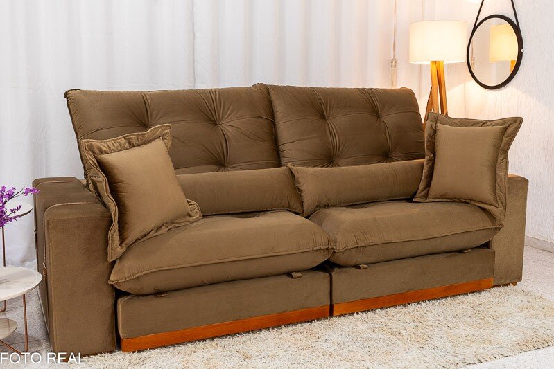 Sofá Retrátil Reclinável Toronto 2.50m Veludo Bege 4056 - Molas Ensacadas - Imagem 4