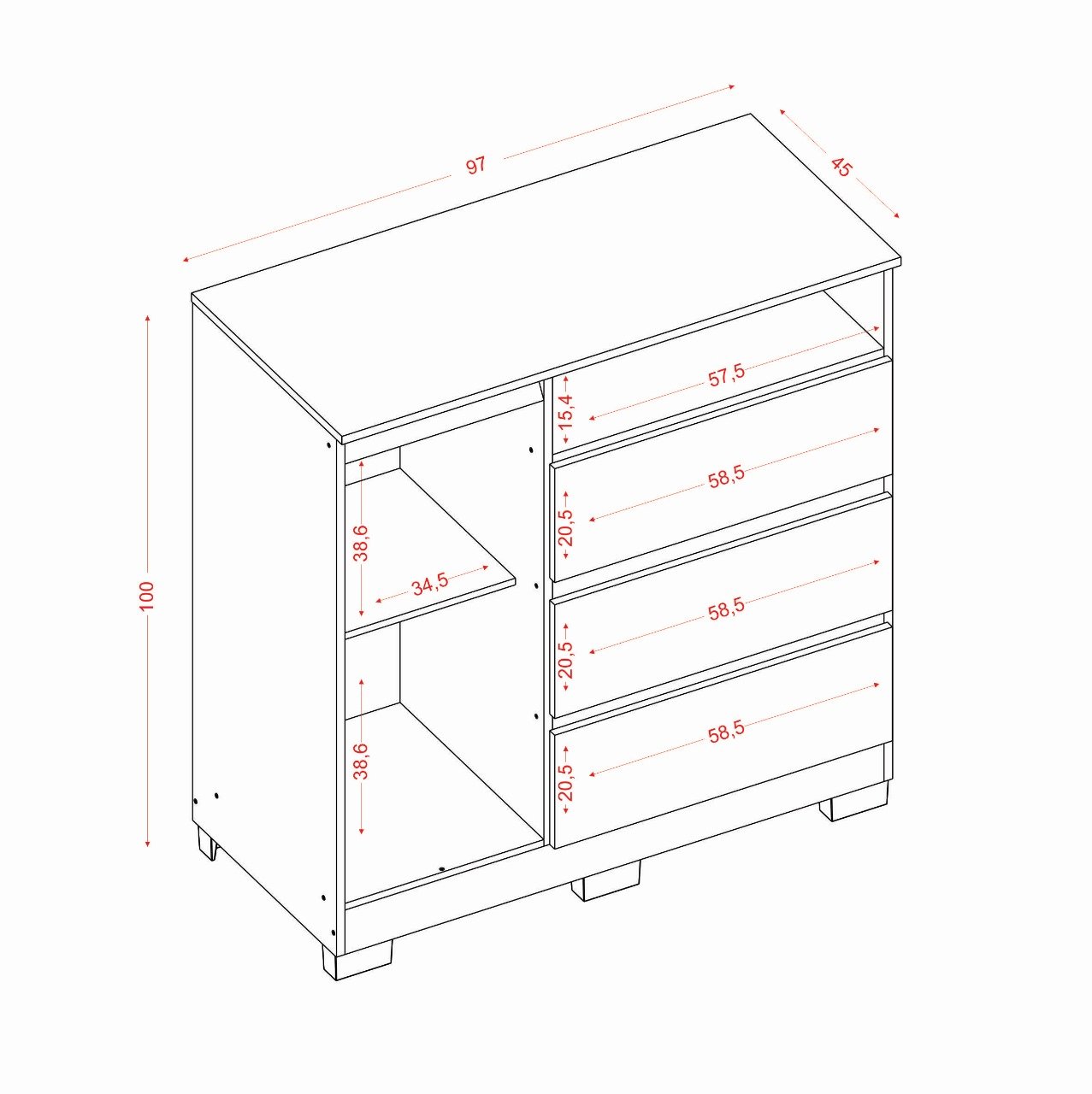 Cômoda 3 Gavetas com Sapateira e Nicho Atacama/Off White - ARAMÓVEIS - Imagem 3
