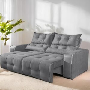 Sofá Retrátil e Reclinável Premier/Minas 2,00 m Veludo Cinza 508 - DECORAR ESTOFADOS