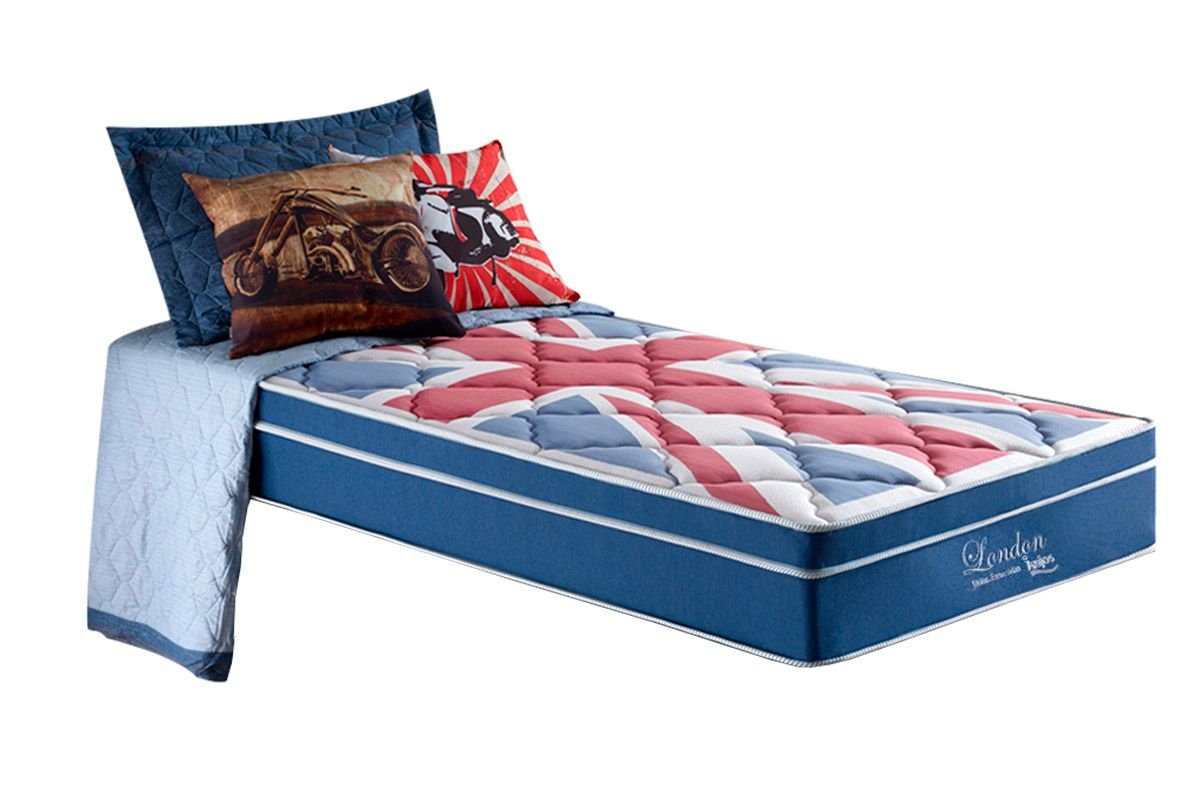 Box Azul + Colchão Solteiro London Molas Superlastic 88x188x68 - Anjos - Imagem 2