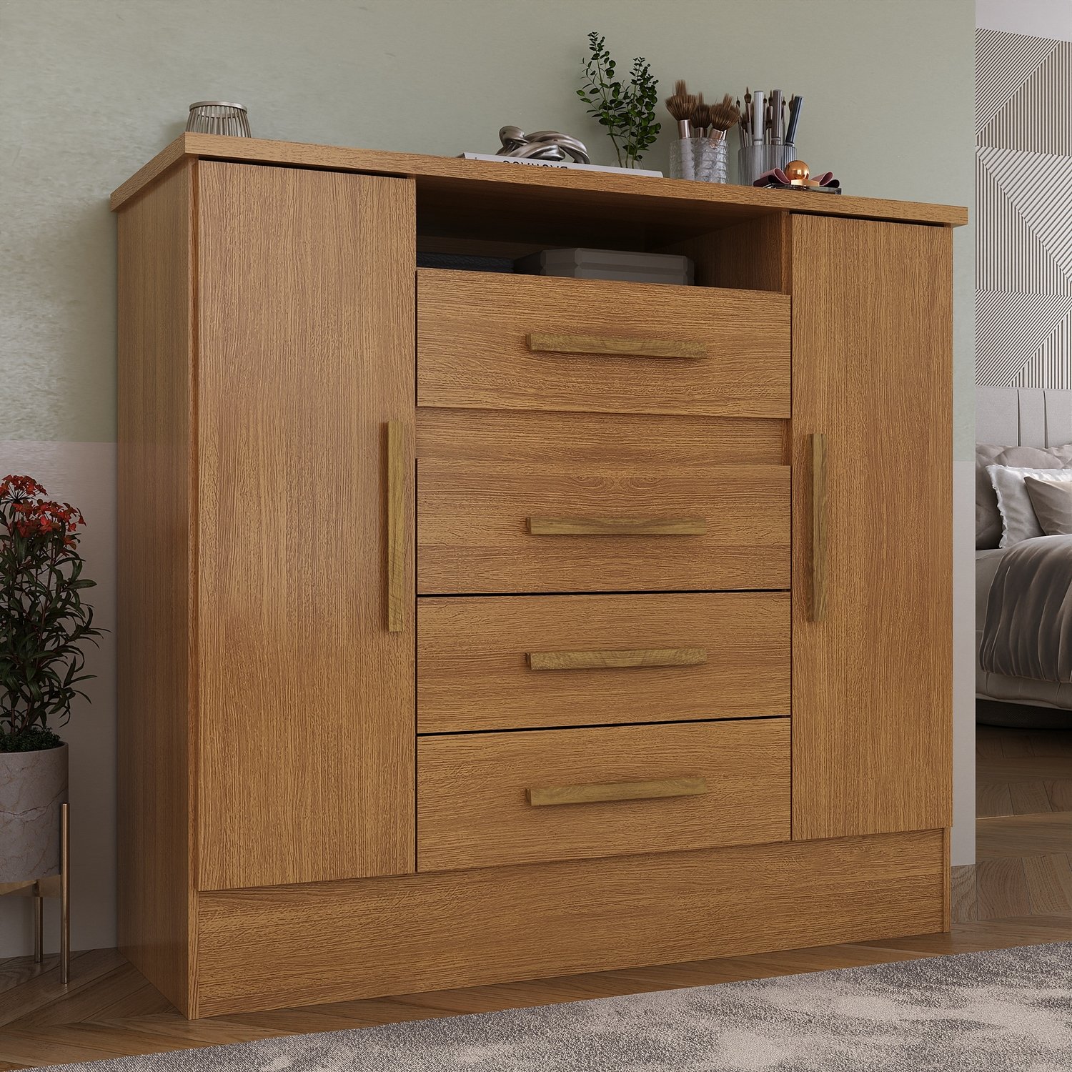 Cômoda 4 Gavetas e 2 Sapateiras Laguna 50CO2430 Cinamomo - RODIAL MÓVEIS