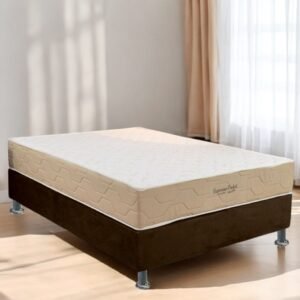 Colchão Casal Supreme Pocket D26 + Base Box Simples Corino Marrom – INOVAFLEX + ALTO NÍVEL CAMAS E COLCHÕES