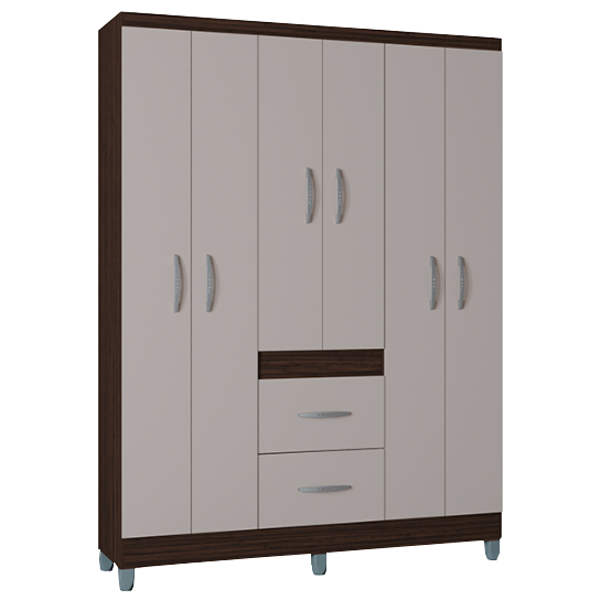 Guarda-Roupa 6 Portas Milão 1,35 m Chocolate/Off White - POQUEMA - Imagem 2