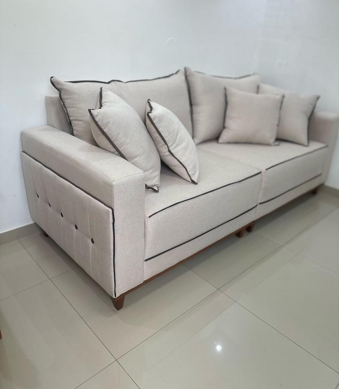 Sofá Living Montes Claros 3048 2,16 m Linho Bege 2119 - LUFER ESTOFADOS - Imagem 2