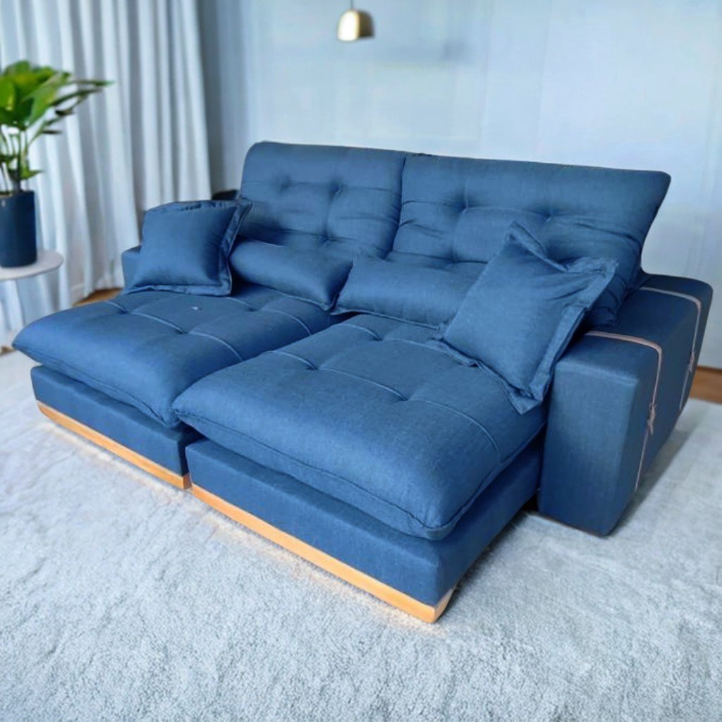 Sofá Retrátil e Reclinável Arthur/Toronto 2,50 m Linho Azul 7003 – D’VITRINE ESTOFADOS