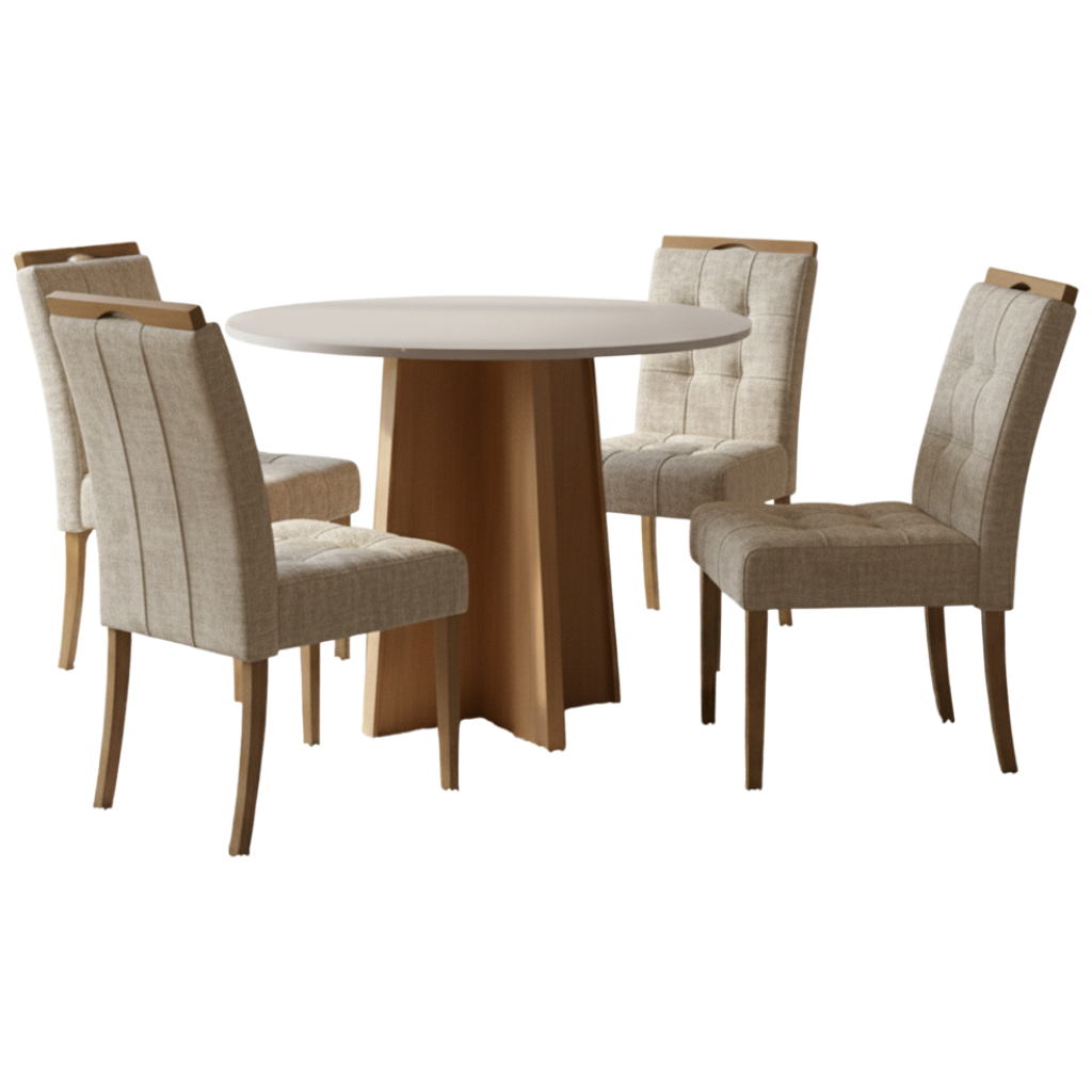 Mesa Redonda Celebrare 100 Amêndoa Clean/Off White com 4 Cadeiras Sophia Linho Bege 200 – LOPAS + WM DECOR - Imagem 3