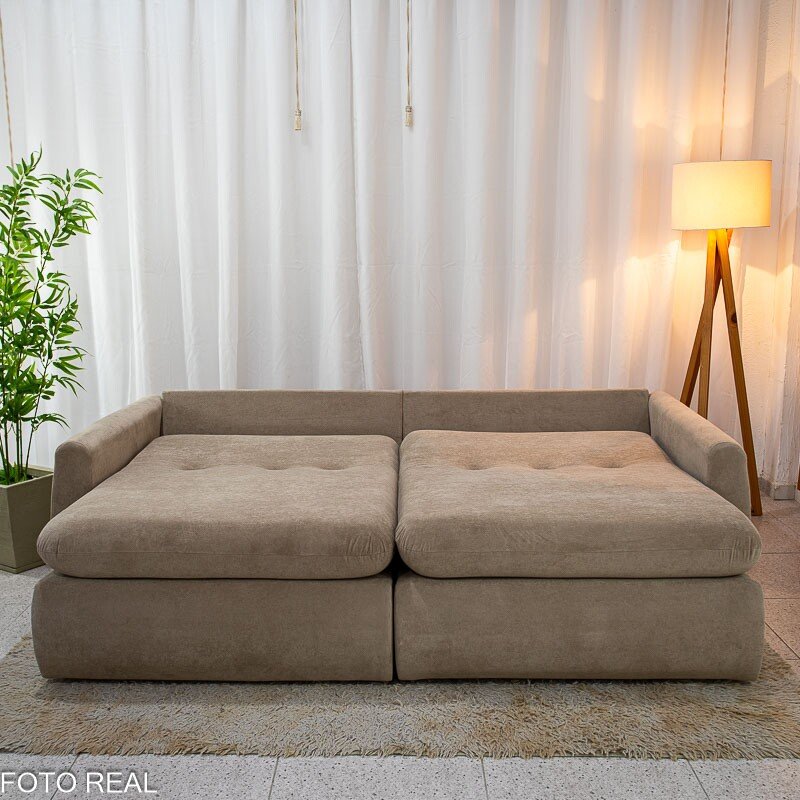 Sofá Retrátil Amaranto Premium 2.30m Veludo Plush Bege - Sem Caixa - Imagem 7