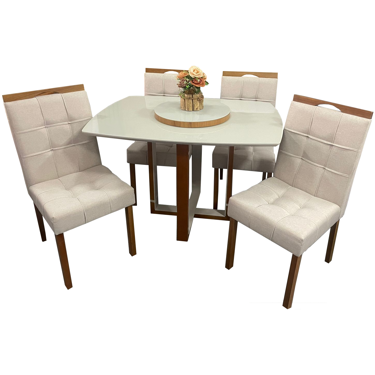 Mesa Atlas Mel/Off White Canto Barril 120×90 com 4 Cadeiras Sophia Mel/Linho Bege 200 – ART ASSENTOS + WM DECOR - Imagem 3