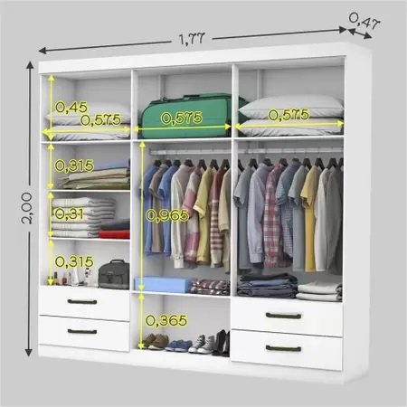 Guarda-Roupa 6 Portas Hércules(Com espelho)1,77 m Branco - CARIOCA MÓVEIS - Imagem 6