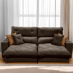 Sofá Retrátil e Reclinável Aquiles/Gran Bello 2,50 m Veludo Marrom 105 - ZARAT ESTOFADOS