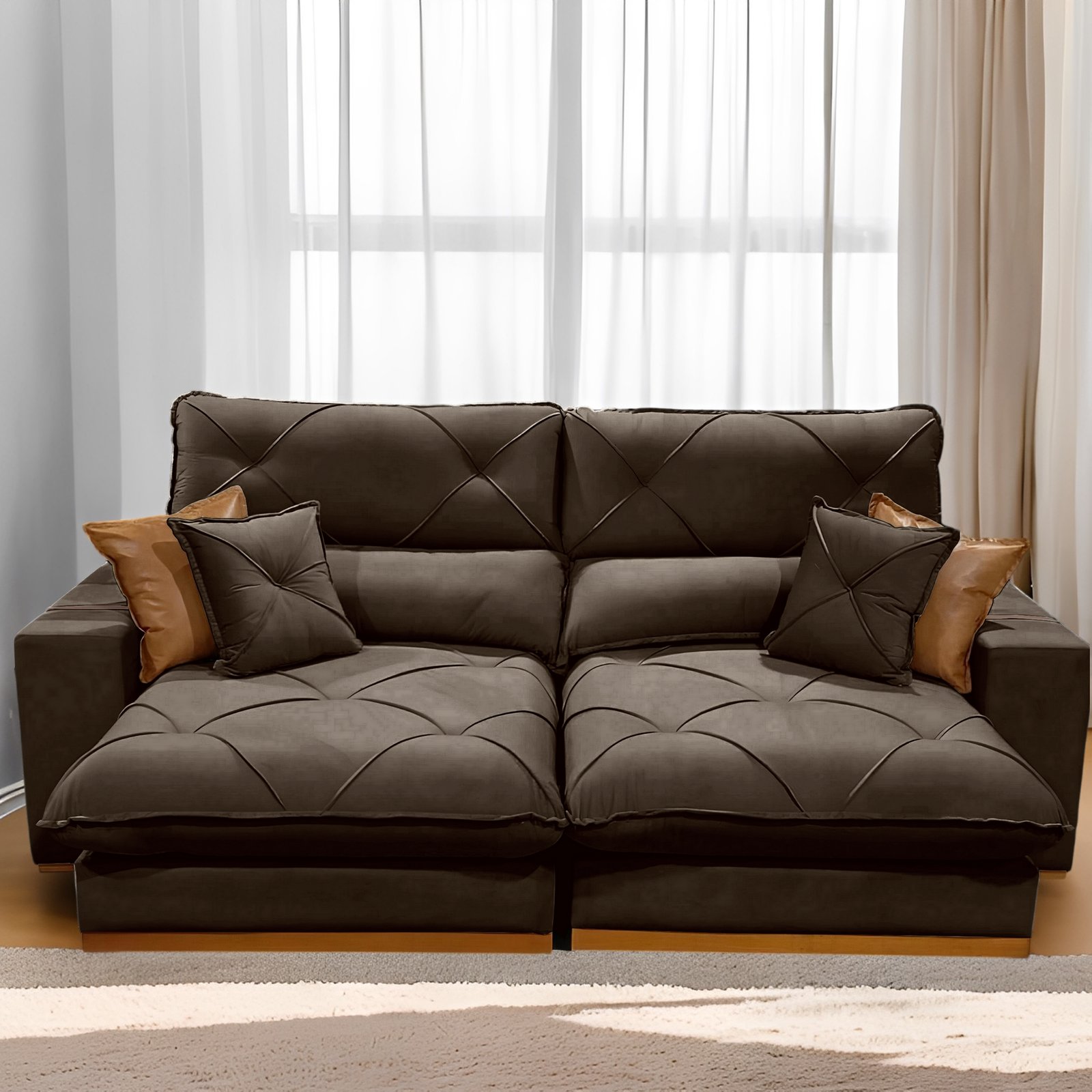 Sofá Retrátil e Reclinável Aquiles/Gran Bello 2,50 m Veludo Marrom 105 - ZARAT ESTOFADOS