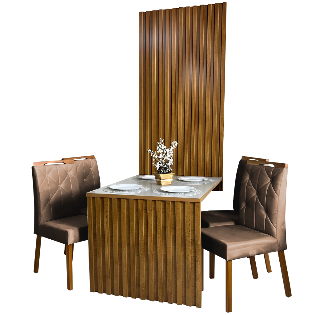 Mesa Cancun 120 Cinamomo/Off White com 4 Cadeiras Yasmim Veludo Marrom – CEL MÓVEIS + KM DECOR - Imagem 2